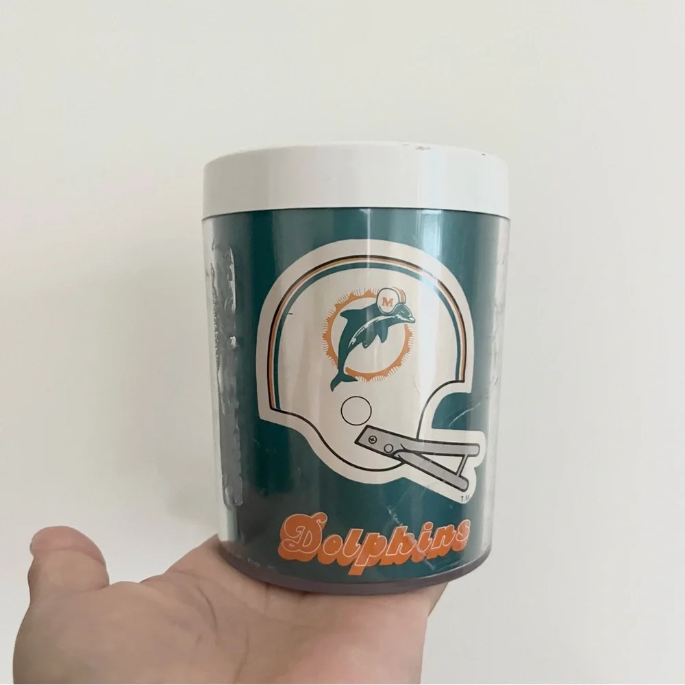 Vintage Thermo Serv NFL Miami Dolphins Plastic Cup Made in USA Collectible Mug